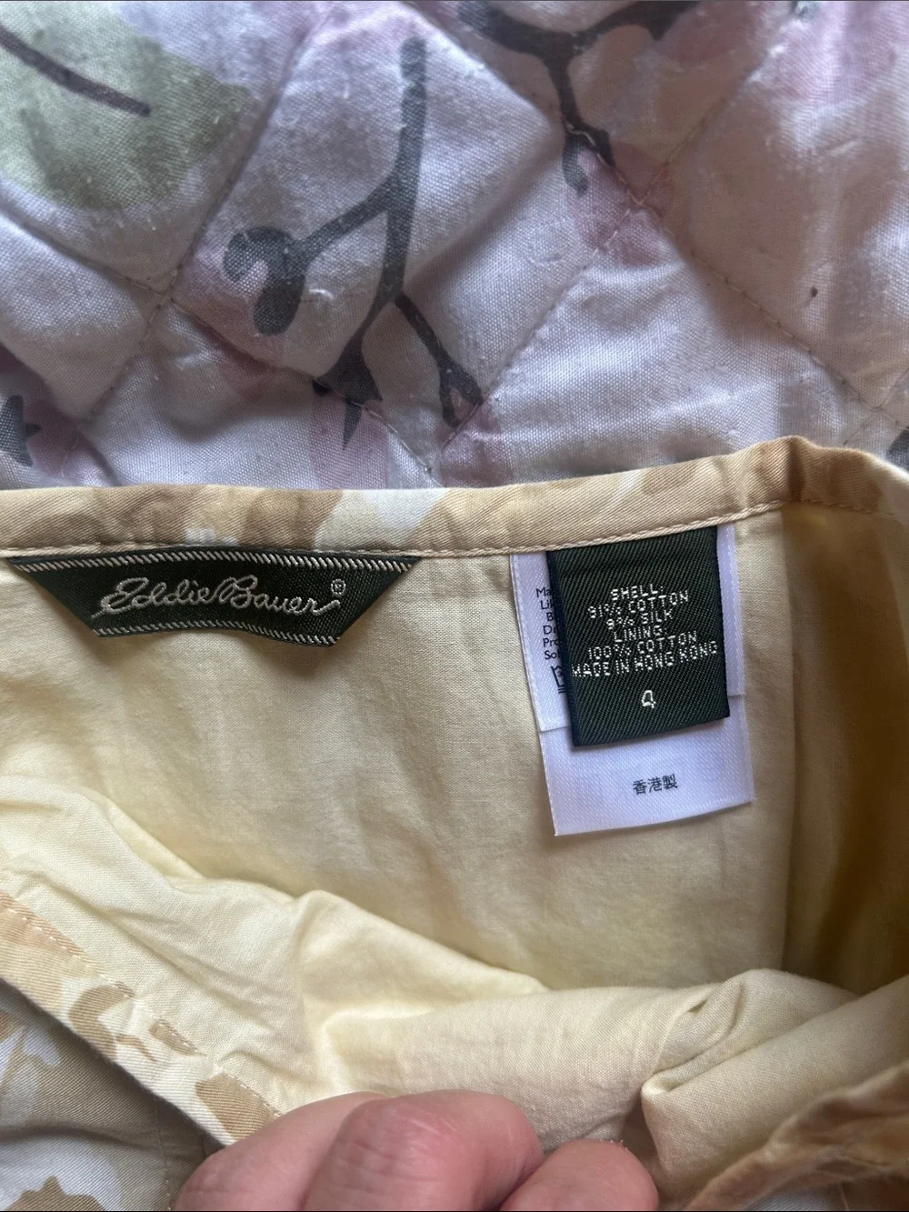 Eddie Bauer Cotton/Silk Blend Beige Floral A-Line Skirt